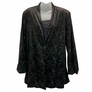 Stylish Black on Black Lined Patterned Velvet Jacket